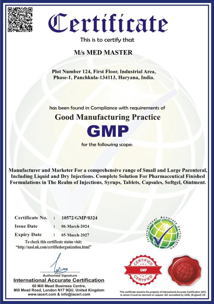 Medmaster GMP Certificate image